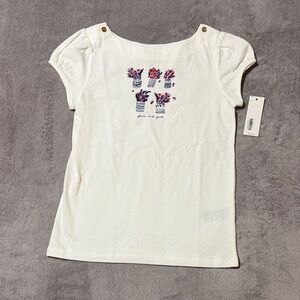 Janie and Jack White Tee with Floral Pots Design - Kids Size 12